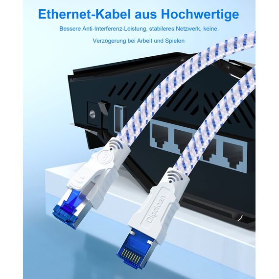 Lan Kabel 20 Meter, Cat 8 Netzwerkkabel Ethernet 20m, Gigabit Patchkabel 40Gbps 2000MHz S/FTP Internet Mit Rj45 Stecker für Ps5, Xbox, Switch, Laptop, Router, Schneller als Cat 6/7