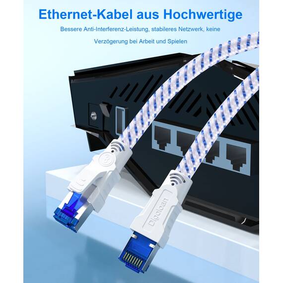 Lan Kabel Netzwerkkabel Cat 8, Ethernet Kabel 1m 2m 3m 5meter 10meter 15meter 20meter 30meter, 40Gbps 2000 MHz Gigabit S/FTP Patchkabel mit rj45 Stecker für Ps5, Laptop, Schneller als Cat 7 (1 m)