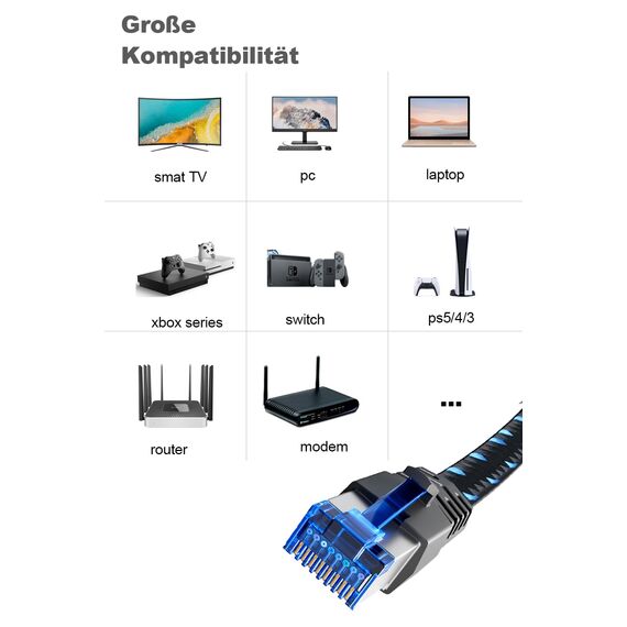 Ercielook Lan Kabel 10m, Hochgeschwindigkeits-Cat8-Netzwerkkabel für den Außen- und Innenbereich, 40 Gbit/s geflochtener Patchkabel mit RJ45-Stecker für Router/Gaming/Modem