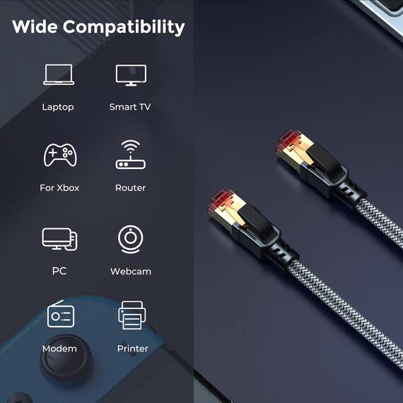 Ltemziiy Cat 8 Lan Kabel 0.5M 2-Stück,40Gbps Hochgeschwindigkeits Gigabit 2000MHz Geflochtener Netzwerkkabel Ethernet Kabel,S/FTP Patchkabel mit RJ45 vergoldeter Stecker,für PS5/Gaming/Modem