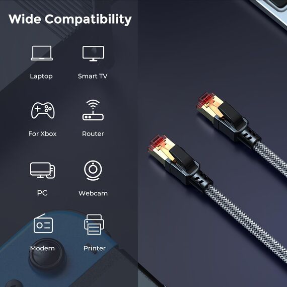 Ltemziiy Cat 8 Lan Kabel 20Meter,40Gbps Hochgeschwindigkeits Gigabit 2000MHz Geflochtener Netzwerkkabel Ethernet Kabel,S/FTP Patchkabel mit RJ45 vergoldeter Stecker,für PS5/Laptop/Router/Gaming/Modem