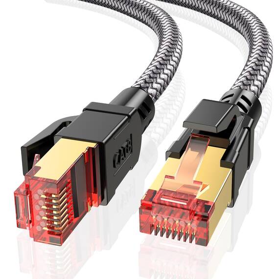 Ltemziiy Cat 8 Lan Kabel 8M,40Gbps Hochgeschwindigkeits Gigabit 2000MHz Geflochtener Netzwerkkabel Ethernet Kabel,S/FTP Patchkabel mit RJ45 vergoldeter Stecker,für PS5/Laptop/Router/Gaming/Modem