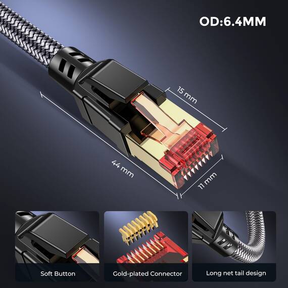 Ltemziiy Cat 8 Lan Kabel 8M,40Gbps Hochgeschwindigkeits Gigabit 2000MHz Geflochtener Netzwerkkabel Ethernet Kabel,S/FTP Patchkabel mit RJ45 vergoldeter Stecker,für PS5/Laptop/Router/Gaming/Modem