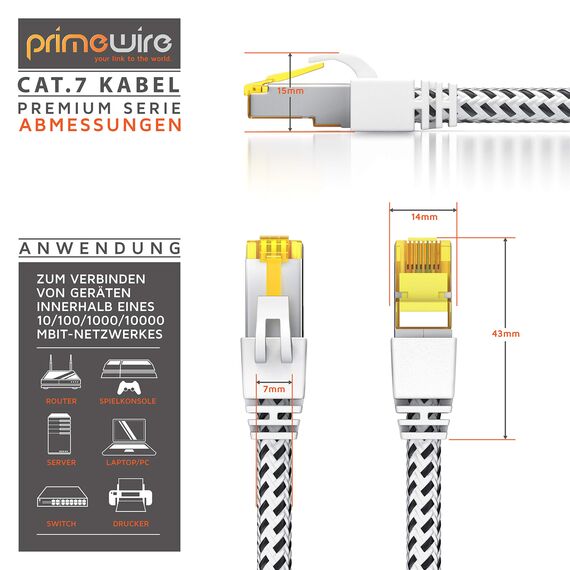 CSL - 2m Cat 7 Netzwerkkabel Gigabit Ethernet LAN Kabel - Baumwollmantel - 10000 Mbit S - Patchkabel - Cat.7 Rohkabel S FTP Pimf Schirmung mit RJ 45 Stecker - Switch Router Modem Access Point