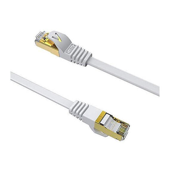 Veetop Cat 7 Lan kabel flach 10Gbps Netzwerkkabel Internet Ethernet Patch mit vergoldetem RJ45 (1m, Weiß)