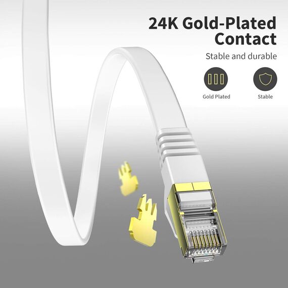 Veetop Lan Kabel Cat 7 Netzwerkkabel Flaches Ethernet Kabel mit 10 Gigabit/s Internet Übertragungsgeschwindigkeit und vergoldetem RJ45. 0,5m Weiß