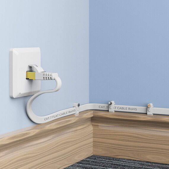 Veetop Lan Kabel Cat 7 Netzwerkkabel Ethernet Kabel Flach mit 10 Gigabit/s Übertragungsrate Internetkabel mit vergoldetem RJ45. 50m Weiß