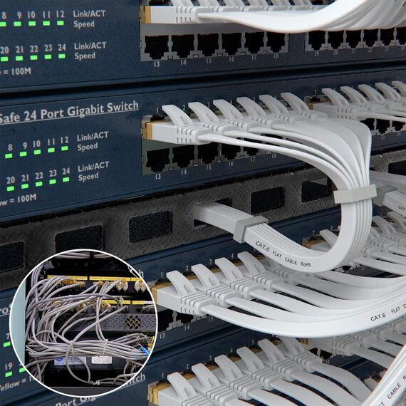 Nixsto Ethernet Kabel 7m, Cat 6 lan kabel 7meter High Speed, Netzwerkkabel, Flach Ethernet-Kabel mit Rj45-Anschluss für Router Modem, Aufwärtskompatibel mit Patchkabel Cat 8/7-Weiß