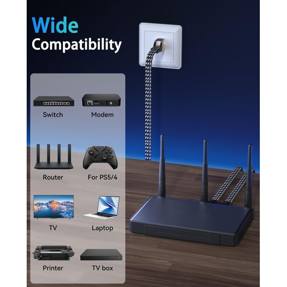 ARISKEEN Cat 8 Lan Kabel 3M, Hochgeschwindigkeit (40Gbps 2000Mhz/s) Gigabit Ethernet Netzwerkkabel,Rj45 S/FTP Geschirmtes Internet Patch Kabel für Router Modem Laptop