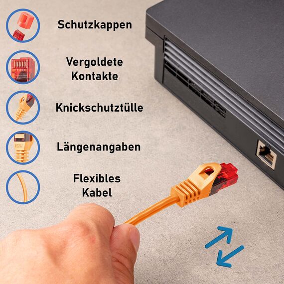 BIGtec LAN Kabel 0,15m Netzwerkkabel orange - 10 Stück - Gigabit Ethernet Kabel RJ45 Stecker Patchkabel für Patchpanel Netzwerk Switch Gaming kompatibel Playstation 5 PS5 Nintendo Switch 2-Station