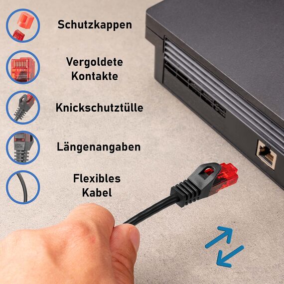 BIGtec LAN Kabel 0,75m Netzwerkkabel schwarz - 5 Stück - Gigabit Ethernet Kabel RJ45 Stecker Patchkabel für Patchpanel Netzwerk Switch Gaming kompatibel Playstation 5 PS5 Nintendo Switch 2-Station