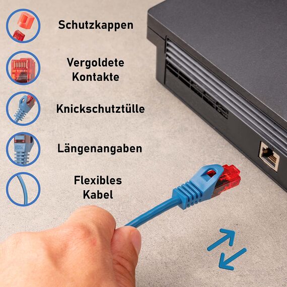 BIGtec LAN Kabel 0,5m Netzwerkkabel blau Gigabit Ethernet Kabel RJ45 Stecker Patchkabel für Patchpanel Netzwerk Switch Gaming PC kompatibel Playstation 5 PS5 XBOX Nintendo Switch 2 -Station 0,5 Meter