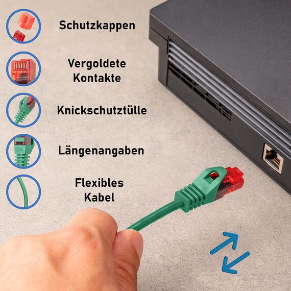 BIGtec LAN Kabel 1,5m Netzwerkkabel grün - 10 Stück - Gigabit Ethernet Kabel RJ45 Stecker Patchkabel für Patchpanel Netzwerk Switch Gaming kompatibel Playstation 5 PS5 XBOX Nintendo Switch 2-Station
