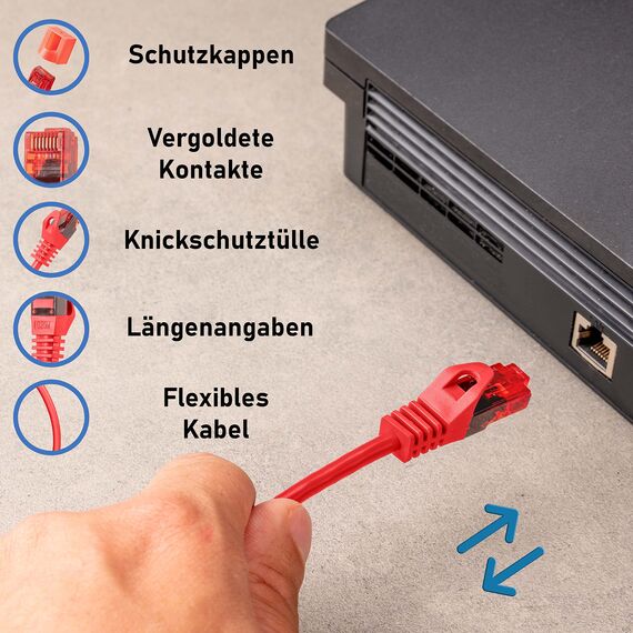 BIGtec LAN Kabel 1,5m Netzwerkkabel rot - 10 Stück - Gigabit Ethernet Kabel RJ45 Stecker Patchkabel für Patchpanel Netzwerk Switch Gaming kompatibel Playstation 5 PS5 XBOX Nintendo Switch 2-Station