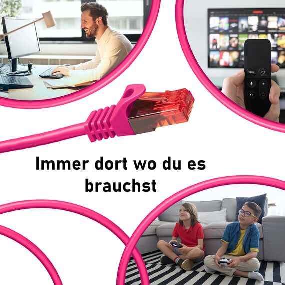 BIGtec LAN Kabel 3m Netzwerkkabel pink Gigabit Ethernet Kabel RJ45 Stecker Patchkabel für Patchpanel Netzwerk Switch Gaming PC kompatibel Playstation 5 PS5 XBOX Nintendo Switch 2 -Station 3 Meter