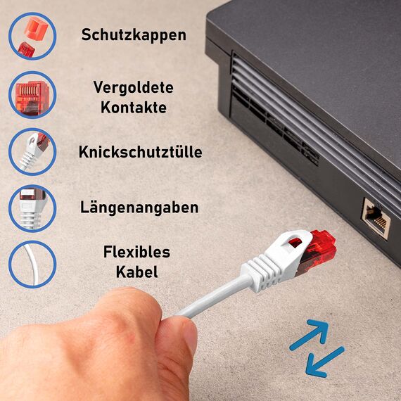 BIGtec LAN Kabel 2m Netzwerkkabel weiss Gigabit Ethernet Kabel RJ45 Stecker Patchkabel für Patchpanel Netzwerk Switch Gaming PC kompatibel Playstation 5 PS5 XBOX Nintendo Switch 2 -Station 2 Meter