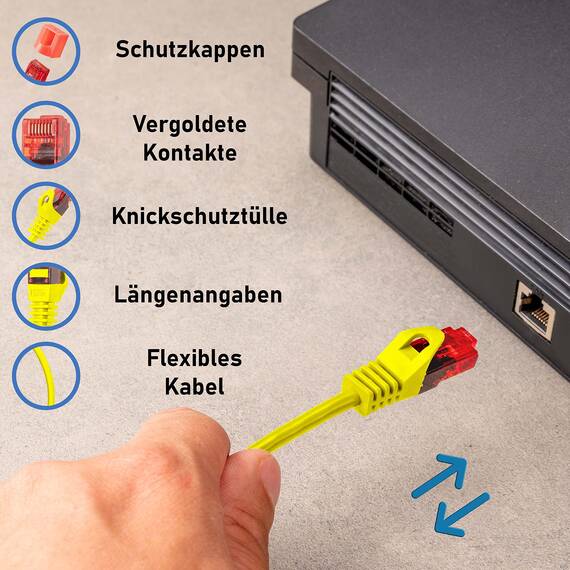 BIGtec LAN Kabel 25m Netzwerkkabel gelb - 10 Stück - Gigabit Ethernet Kabel RJ45 Stecker Patchkabel für Patchpanel Netzwerk Switch Gaming kompatibel Playstation 5 PS5 XBOX Nintendo Switch 2-Station