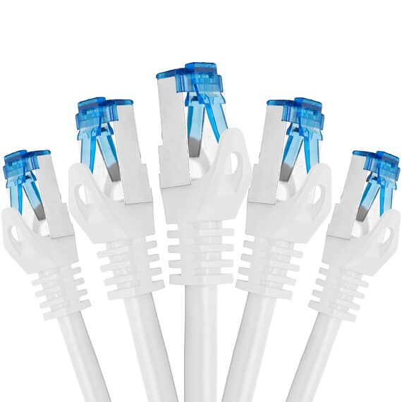 BIGtec - 5 Stück - 2m CAT.7 Gigabit Patchkabel Netzwerkkabel weiß Kupferkabel Patch Ethernt LAN DSL Kabel CAT7 (RJ45, Cat 7, S/FTP PIMF) 2,00m