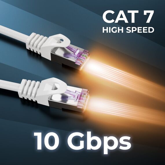 deleyCON 10x 0,5m CAT7 Netzwerkkabel - 10 Gigabit - Kurzes 50cm RJ45 Patchkabel Ethernet Kabel (Kupfer, SFTP PiMF Schirmung) - LAN DSL Switch Modem Router Patchpanel CAT7 CAT6 CAT5 - Weiß