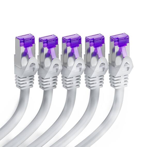 deleyCON 5x 0,25m CAT7 Netzwerkkabel - 10 Gigabit - Kurzes 25cm RJ45 Patchkabel Ethernet Kabel (Kupfer, SFTP PiMF Schirmung) - LAN DSL Switch Modem Router Patchpanel CAT7 CAT6 CAT5 - Weiß