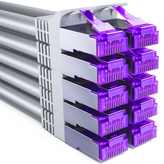 deleyCON 10x 0,5m CAT7 Netzwerkkabel - 10 Gigabit - Kurzes 50cm RJ45 Patchkabel Ethernet Kabel (Kupfer, SFTP PiMF Schirmung) - LAN DSL Switch Modem Router Patchpanel CAT7 CAT6 CAT5 - Grau