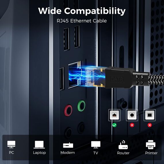 CABNEER Cat 8 Ethernet Kabel 20M, 40Gbps Netzwerkkabel Hochgeschwindigkeits 2000MHz Ethernet Kabel, Gigabit RJ45 Nylon Geflochtener LAN Kabel, Patchkabel für PS5/4 Router Modem
