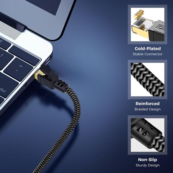 CABNEER Cat 8 Ethernet Kabel 3 meters 2 Stücke, 40Gbps Netzwerkkabel Hochgeschwindigkeits 2000MHz Ethernet Kabel, Gigabit RJ45 Nylon Geflochtener LAN Kabel, Patchkabel für PS5/4 Router Modem