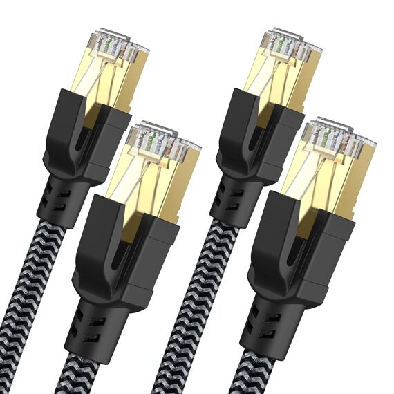 CABNEER Cat 8 Ethernet Kabel 3 meters 2 Stücke, 40Gbps Netzwerkkabel Hochgeschwindigkeits 2000MHz Ethernet Kabel, Gigabit RJ45 Nylon Geflochtener LAN Kabel, Patchkabel für PS5/4 Router Modem