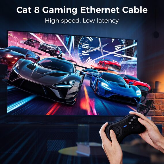 CABNEER Cat 8 Ethernet Kabel 2M 2 Stücke, 40Gbps Netzwerkkabel Hochgeschwindigkeits 2000MHz Ethernet Kabel, Gigabit RJ45 Nylon Geflochtener LAN Kabel, Patchkabel für PS5/4 Router Modem
