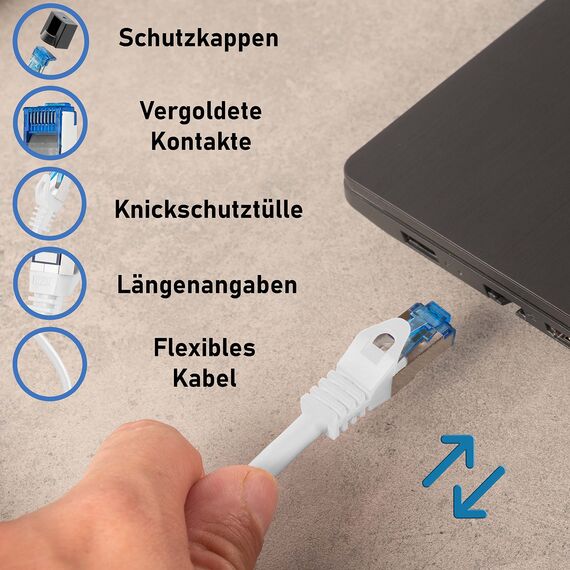 BIGtec 50m CAT.7 Patchkabel Netzwerkkabel Gigabit Patch DSL LAN Ethernet Kabel weiß Kupferkabel doppelt geschirmt (RJ45 Stecker Cat-7 S/FTP PIMF)