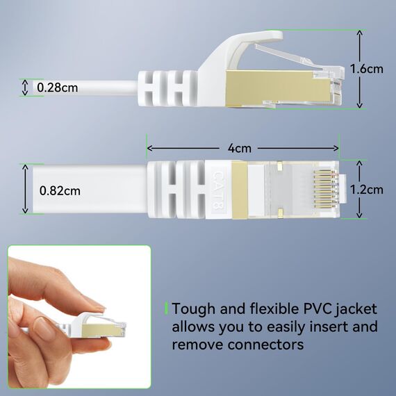 BUSOHE Cat 8 Lan Kabel 40meter, Hochgeschwindigkeits- Gigabit RJ45 LAN Netzwerkkabel, 40Gbps 2000Mhz Internet Patchkabel Kompatibel mit Router, Modem, PC, Laptop, Drucker