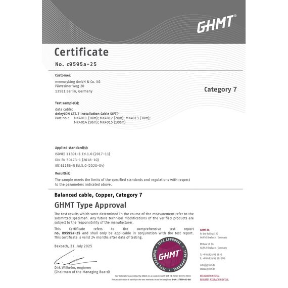 deleyCON 20m CAT.7 Verlegekabel Kupfer Starr S/FTP PIMF Netzwerkkabel Installationskabel LAN Kabel Ethernet Datenkabel Gigabit CAT7 10 Gbit 1000 MHz LSZH Halogenfrei BauPVO - GHMT Zertifiziert