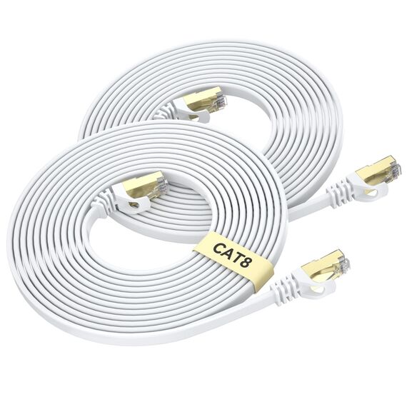 BUSOHE Cat 8 Ethernet Kabel 1meter 2-Stück, Hochgeschwindigkeits- Gigabit RJ45 LAN Netzwerkkabel, 40Gbps 2000Mhz Internet Patchkabel Kompatibel mit Router, Modem, PC, Laptop, Drucker (weiß)