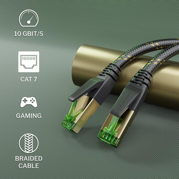 KabelDirekt – Cat 7 Netzwerkkabel, flexible & bruchfeste Nylon-Ummantelung – 5m – 10 Gigabit Lan & Ethernet Kabel (Patchkabel geeignet für Highspeed Netzwerke, Switch, Router, PC & Modem, RJ45)