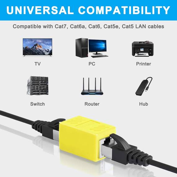 AXFEE RJ45 Kupplung Cat7, 3 Stück CAT6 Kupplung Verbinder, Kabel Verlängerung, LAN Verbinder Netzwerkkabel, Ethernet Kabel Patchkabel für Cat 7 Cat6 Cat5 Cat5e, Gelb