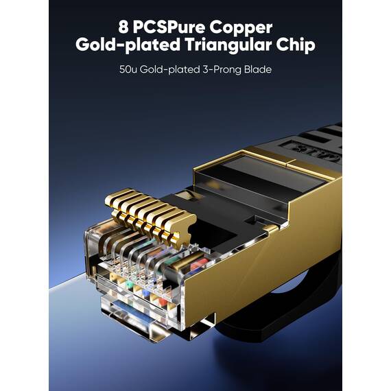 VOIETOLT Cat 8 Lan Kabel 15M, 40Gbps/2000Mhz Flaches Geflecht Netzwerkkabel Ethernet Kabel, S/FTP RJ45 Gigabit Patchkabel für PS4/5, für Modem, für Router