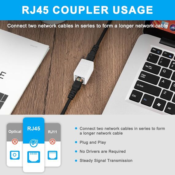 AXFEE RJ45 Kupplung Cat7, 10 Stück CAT6 Kupplung Verbinder, Kabel Verlängerung, LAN Verbinder Netzwerkkabel, Ethernet Kabel Patchkabel für Cat 7 Cat6 Cat5 Cat5e, Weiß