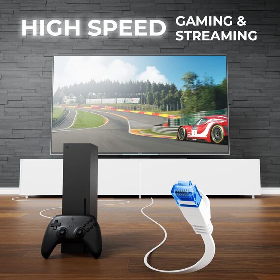 deleyCON 2m CAT6 Flaches Netzwerkkabel 1000 Mbit Gigabit LAN - Cat 6 RJ45 Ethernet Patchkabel Verlegekabel Flach - für Internet Switch Router Modem Patchpanel - Weiß
