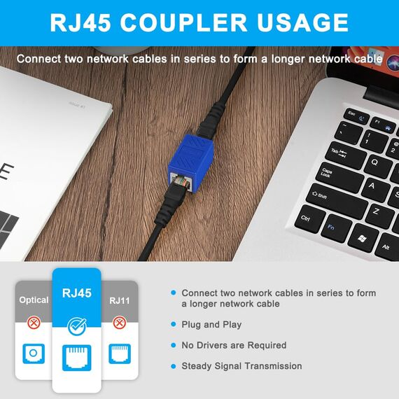 AXFEE RJ45 Kupplung Cat7, 3 Stück CAT6 Kupplung Verbinder, Kabel Verlängerung, LAN Verbinder Netzwerkkabel, Ethernet Kabel Patchkabel für Cat 7 Cat6 Cat5 Cat5e, Blau