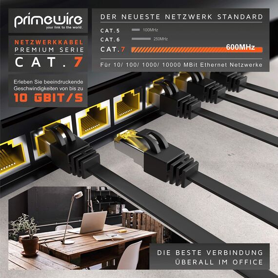 30m CAT 7 Netzwerkkabel Flach, Ethernet Kabel, Gigabit Lan 10 Gbit s, Patchkabel, Flachbandkabel, Verlegekabel, Cat.7 Rohkabel U FTP PIMF Schirmung mit RJ 45 Stecker, Switch Router Modem, Schwarz