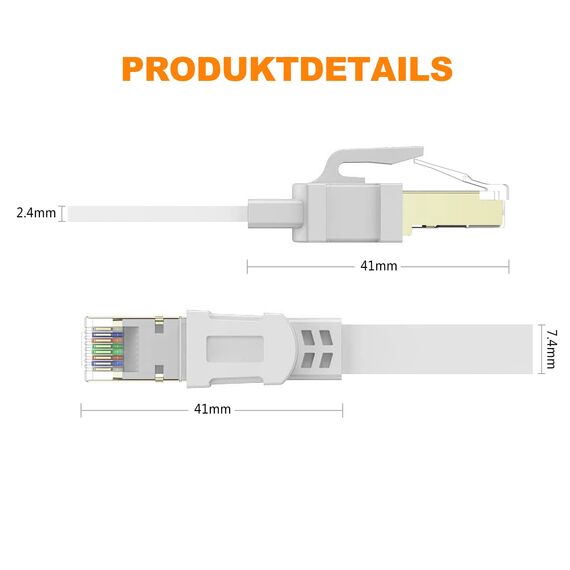 Ercielook Lan Kabel 1,5m 2-Stück, Hochgeschwindigkeits-Cat8-Netzwerkkabel für den Außen- und Innenbereich, 40 Gbit/s mit vergoldetem RJ45-Stecker für Router/Gaming/Modem
