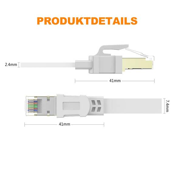 Ercielook Cat8 Lan Kabel 6m Hochgeschwindigkeits Netzwerkkabel 40 Gbit/s mit vergoldetem RJ45-Stecker für Router/Gaming/Modem