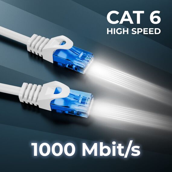 deleyCON 0,5m CAT.6 Ethernet Gigabit Lan Netzwerkkabel RJ45 CAT6 Kabel Patchkabel Kompatibel zu CAT.5 CAT.5e CAT.6a Cat.7 - Weiß