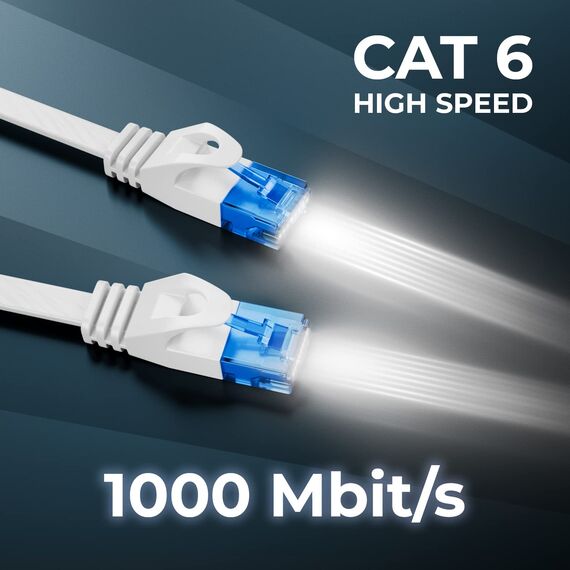 deleyCON 30m CAT6 Flaches Netzwerkkabel 1000 Mbit Gigabit LAN - Cat 6 RJ45 Ethernet Patchkabel Verlegekabel Flach - für Internet Switch Router Modem Patchpanel - Weiß