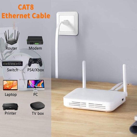Ercielook Lan Kabel 20m, Hochgeschwindigkeits-Cat8-Netzwerkkabel für den Außen- und Innenbereich, 40 Gbit/s, 2000 MHz mit vergoldetem RJ45-Stecker, wetterfest, UV-beständig für Router/Gaming/Modem