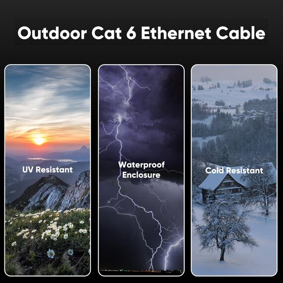 VOIETOLT Outdoor Cat 6 LAN Kabel 45meter, Außen Wasserdicht Direct Burial LLDPE UV Mantel - 24AWG 10Gbps Hochgeschwindigkeits Gigabit Ethernet Netzwerkkabel - CCA, UTP mit 40 Kabelbindern