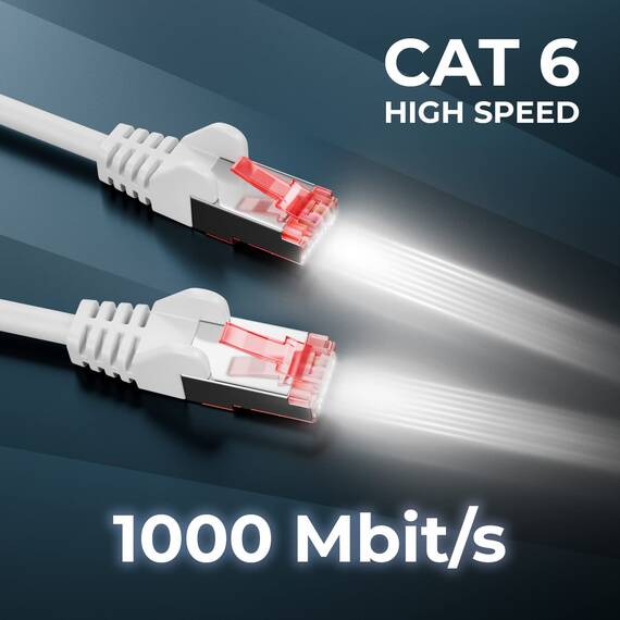 deleyCON 0,5m Netzwerkkabel Cat6-1000 Mbit (Kupfer, S/FTP, Halogenfrei) RJ45 Gigabit Patchkabel Ethernet LAN Kabel Cable - für DSL Internet WLAN Switch Router Modem Patchpanel POE - Weiß