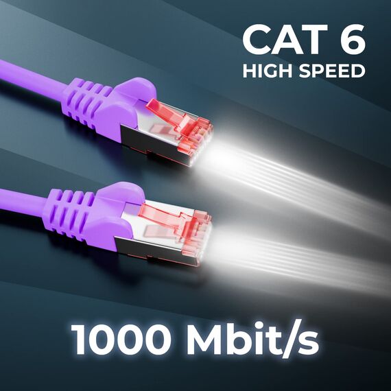 deleyCON 1,5m Netzwerkkabel Cat6-1000 Mbit (Kupfer, S/FTP, Halogenfrei) RJ45 Gigabit Patchkabel Ethernet LAN Kabel Cable - für DSL Internet WLAN Switch Router Modem Patchpanel POE - Violett/Lila