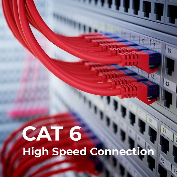 deleyCON 25m CAT.6 Ethernet Gigabit Lan Netzwerkkabel RJ45 CAT6 Kabel Patchkabel Kompatibel zu CAT.5 CAT.5e CAT.6a Cat.7 - Rot