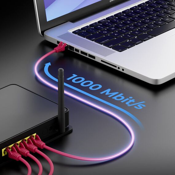 deleyCON 0,25m Netzwerkkabel Cat6-1000 Mbit (Kupfer, S/FTP, Halogenfrei) RJ45 Gigabit Patchkabel Ethernet LAN Kabel Cable - für DSL Internet WLAN Switch Router Modem Patchpanel POE - Magenta